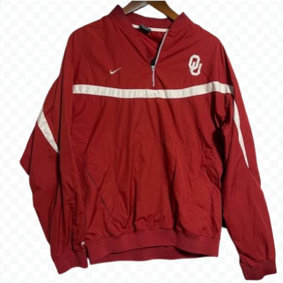 Nike Oklahoma Sooners 1/4 Zip Pullover Windbreaker Jacket Red White - Size M - Picture 1 of 10